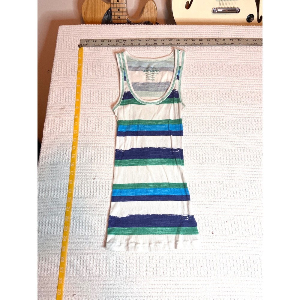 Arizona Jean Company Ribbed Tank Top Small Blue Green Striped Y2K Scoop Neck